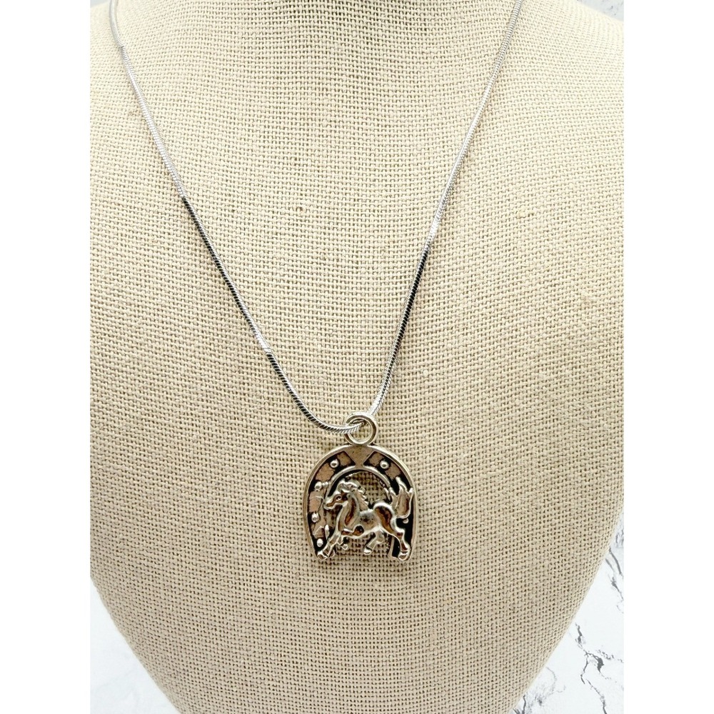 Silver Tone Horse Horseshoe Necklace With Extra Horse Charm Western Jewelry